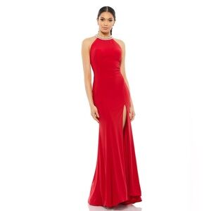 Rhinestone-Collar Long Red Prom Dress 25572 Mac duggal